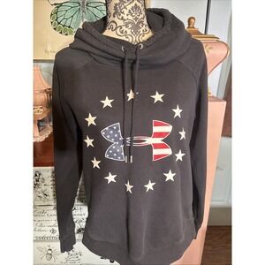 UNDER ARMOUR Womens American Flag Black Long‎ Sleeve Cowl Hood Sweater  Size S